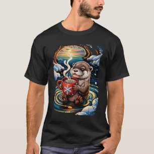 Camiseta Lindo Nutria Bebe Chocolate Caliente Café Invierno