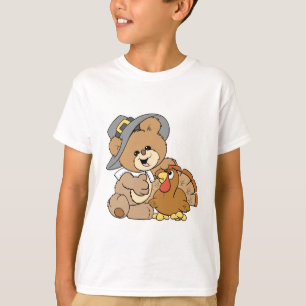 Camiseta lindo oso de peluche peregrino con pavo
