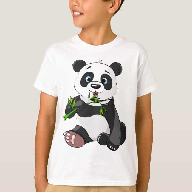Camiseta lindo, oso panda, niños, animados, felices, comien (Anverso)