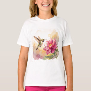 Camiseta Lindo pájaro y flor de acuarela
