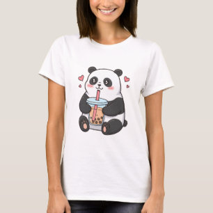 Camiseta Lindo Panda Amante del Té de Burbujas Dibujo Kawai