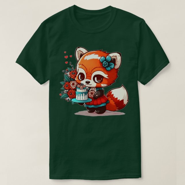Camiseta lindo panda chibi rojo en un vestido (Diseño del anverso)
