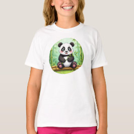 Camiseta Lindo Panda de Dibujos Animados en Parche de Bambú