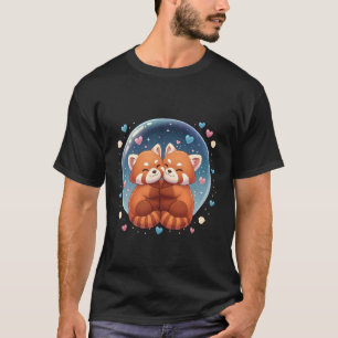 Camiseta Lindo Panda Rojo Abrazando en Burbuja Estrellada A