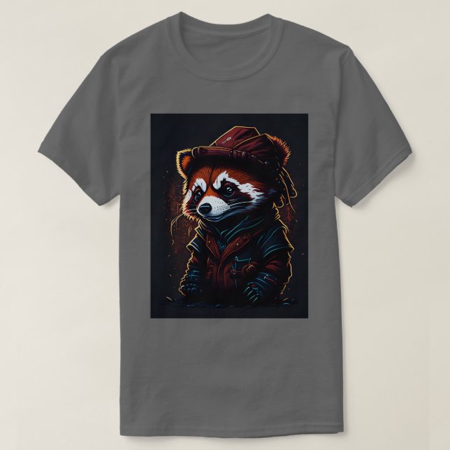 Camiseta lindo panda rojo usando gorra (Diseño del anverso)