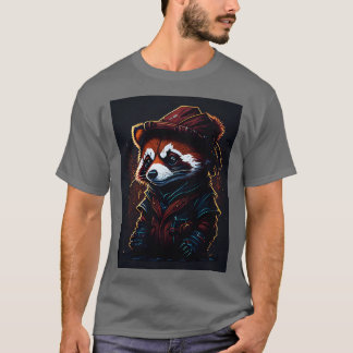 Camiseta lindo panda rojo usando gorra
