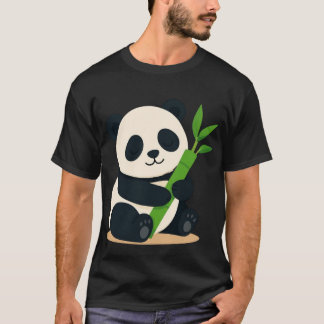 Camiseta Lindo Panda Sosteniendo Bambú Kawaii Bebé Panda