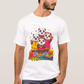 Camiseta Lindo panda y familia celebrando festival hindú