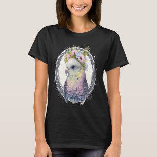 Camiseta Lindo periquito budgie pájaro corona de flores páj