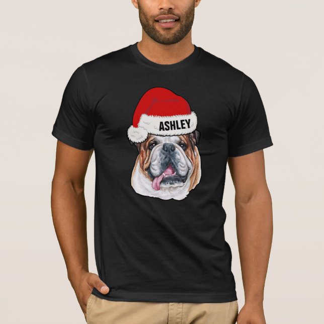 Camiseta Lindo perro con sombrero de Navidad Bulldog Inglés (Anverso)