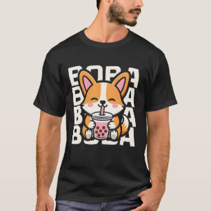 Camiseta Lindo perro Corgi bebiendo té Boba diseño Kawaii d
