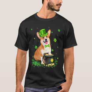 Camiseta Lindo perro Corgi día de San Patricio Trébol