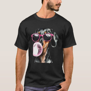 Camiseta Lindo perro dachshund negro con burbuja de gafas d