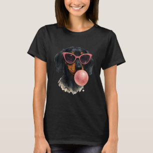 Camiseta Lindo perro dachshund negro con burbuja de gafas d
