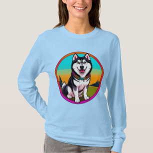 Camiseta Lindo perro husky de dibujos animados con collar