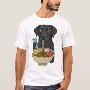 Camiseta Lindo perro Labrador negro sosteniendo teléfono co