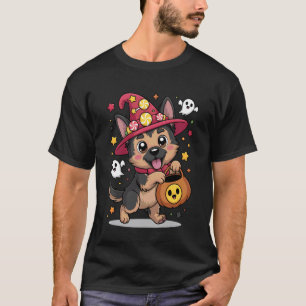 Camiseta Lindo perro pastor alemán calabaza fantasma carame