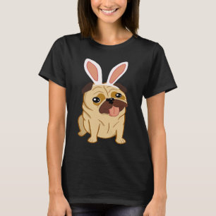 Camiseta Lindo perro pug de Pascua con orejas de conejo