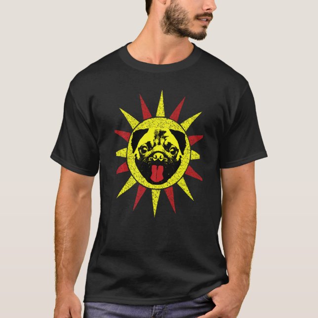 Camiseta Lindo perro pug sonriente retro sol cachorro (Anverso)
