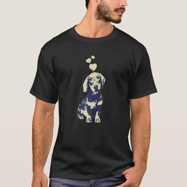 Camiseta Lindo perro salchicha dachshund retro con corazone (Anverso)