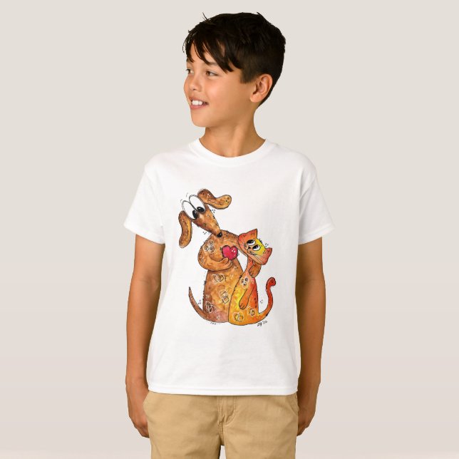 Camiseta Lindo perro y gato caprichosos (Anverso completo)