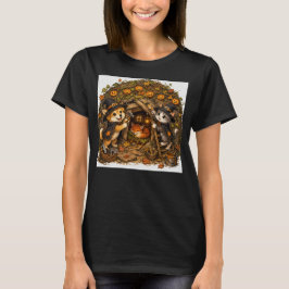 Camiseta Lindo perro y gato de Halloween reparando un zorro