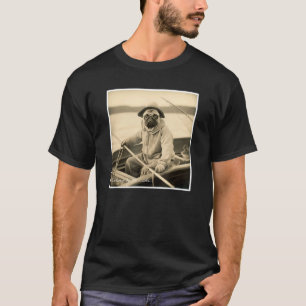 Camiseta Lindo pescador de pug en un barco vintage