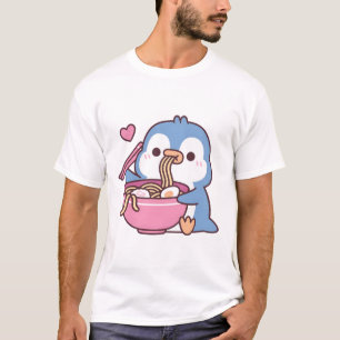 Camiseta Lindo pingüino azul ama comer fideos ramen