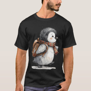 Camiseta Lindo pingüino bebé acuarela con mochila de cuero