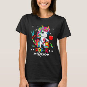 Camiseta Lindo Pre K Rocas Unicornio Primer Día de Regreso