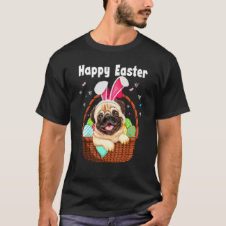 Camiseta Lindo pug con orejas de conejo cesta de huevos de