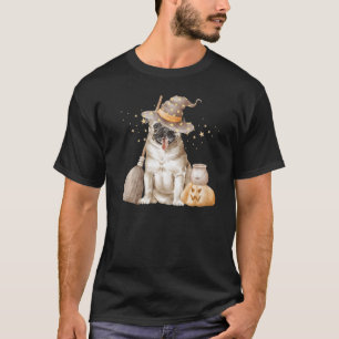Camiseta Lindo Pug de Halloween Bruja Escoba Perro Mamá Oto