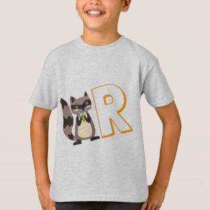 Camiseta Lindo R de Mapache - Alfabeto ABCD Inglés para Niñ