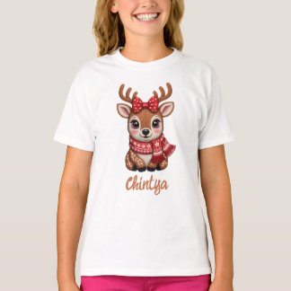 Camiseta Lindo reno bebé con bufanda roja acuarela