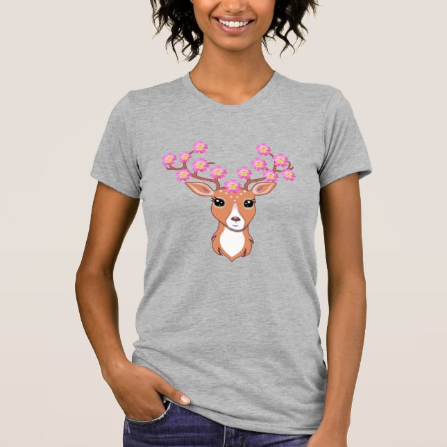 Camiseta Lindo reno con flores rosadas (Anverso)