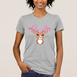 Camiseta Lindo Reno con Flores Rosas