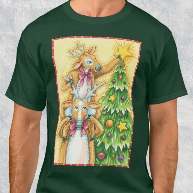 Camiseta Lindo reno de Navidad con estrella de árbol de Nav (Subido por el creador)