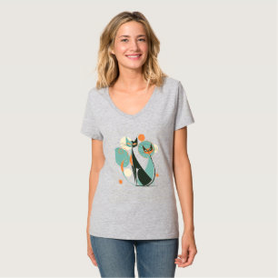 Camiseta Lindo Retro Vintage MCM Gatos Negro Naranja Turque