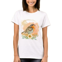 Lindo Robin y Flores Silvestres en Acuarela 