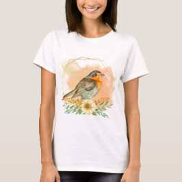 Camiseta Lindo Robin y Flores Silvestres en Acuarela
