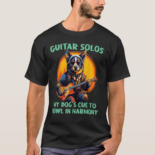 Camiseta Lindo Rockband de Perro con guitarra eléctrica par (Anverso)