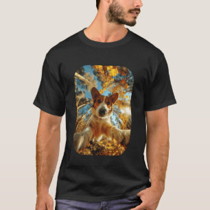 Camiseta Lindo Selfie de Corgi Hojas de Otoño Bosque Animal