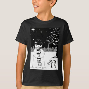 Camiseta lindo snowman sonriendo escena de nieve para navid