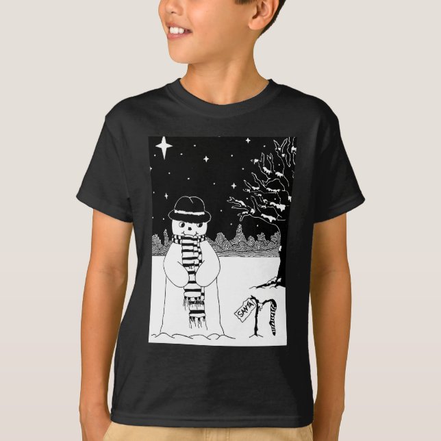 Camiseta lindo snowman sonriendo escena de nieve para navid (Anverso)