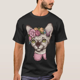 Camiseta Lindo Sphynx con corona de flores gato sin pelo Sp