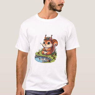 Camiseta Lindo Squirrel de Dibujos Animados con Sombrero Pe