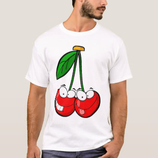 Camiseta lindo tonto personaje de caricatura cerezas cereza