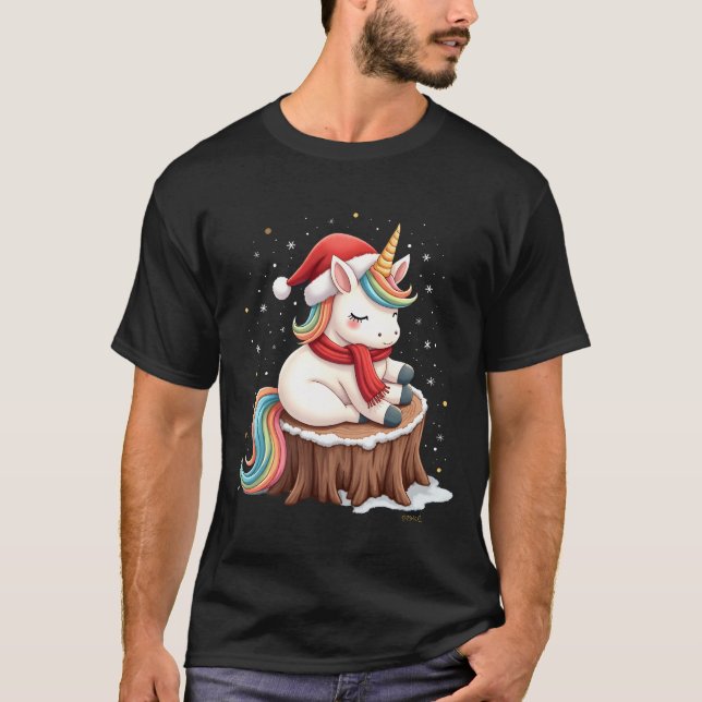 Camiseta Lindo Unicornio con Bufanda Navidad Xmas Fiesta Ca (Anverso)