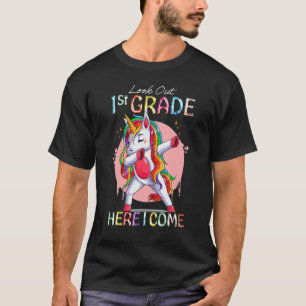 Camiseta Lindo Unicornio Dabbing Cuidado 1er Grado Aquí Ven