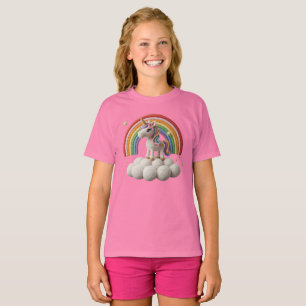 Camiseta Lindo Unicornio de Ganchillo en Nube con Arcoíris